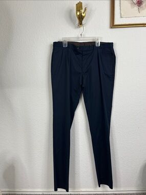 Caruso Cotton Stretch Blend Pleated Flat Front Waist Cinch Pressed Seam Trousers